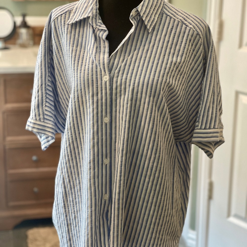 Max Studio Women’s blue/white button down